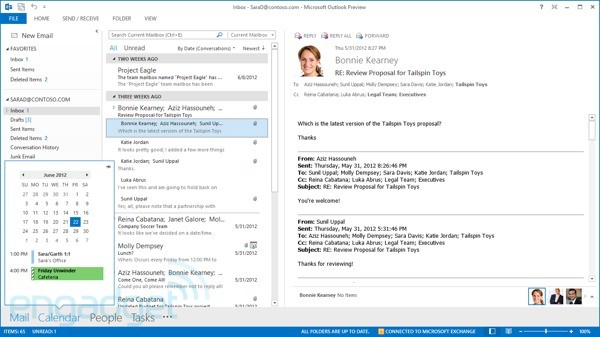 contacts, calendars, emails shared between servers and computers